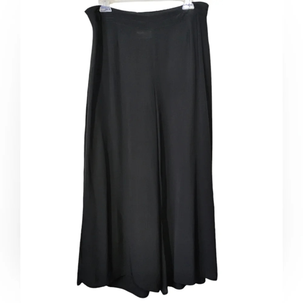 FLAX Wide Leg Crop Pants Womens‎ Small Black Lagenlook Relaxed Minimalist Travel